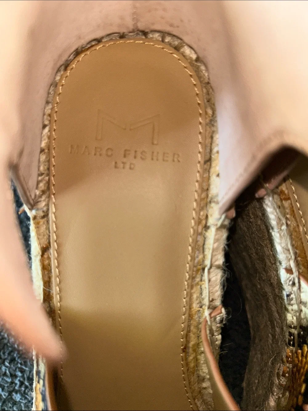 Marc Fisher Pink Ankle-Strap Espadrille Wedges with Snake-Print Straps